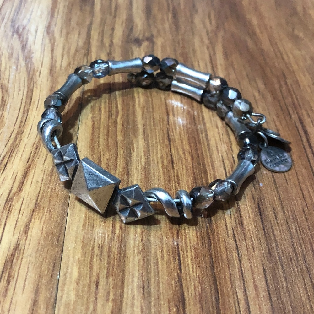 Alex & Ani Silver Bangle with Grey/Clear Beads